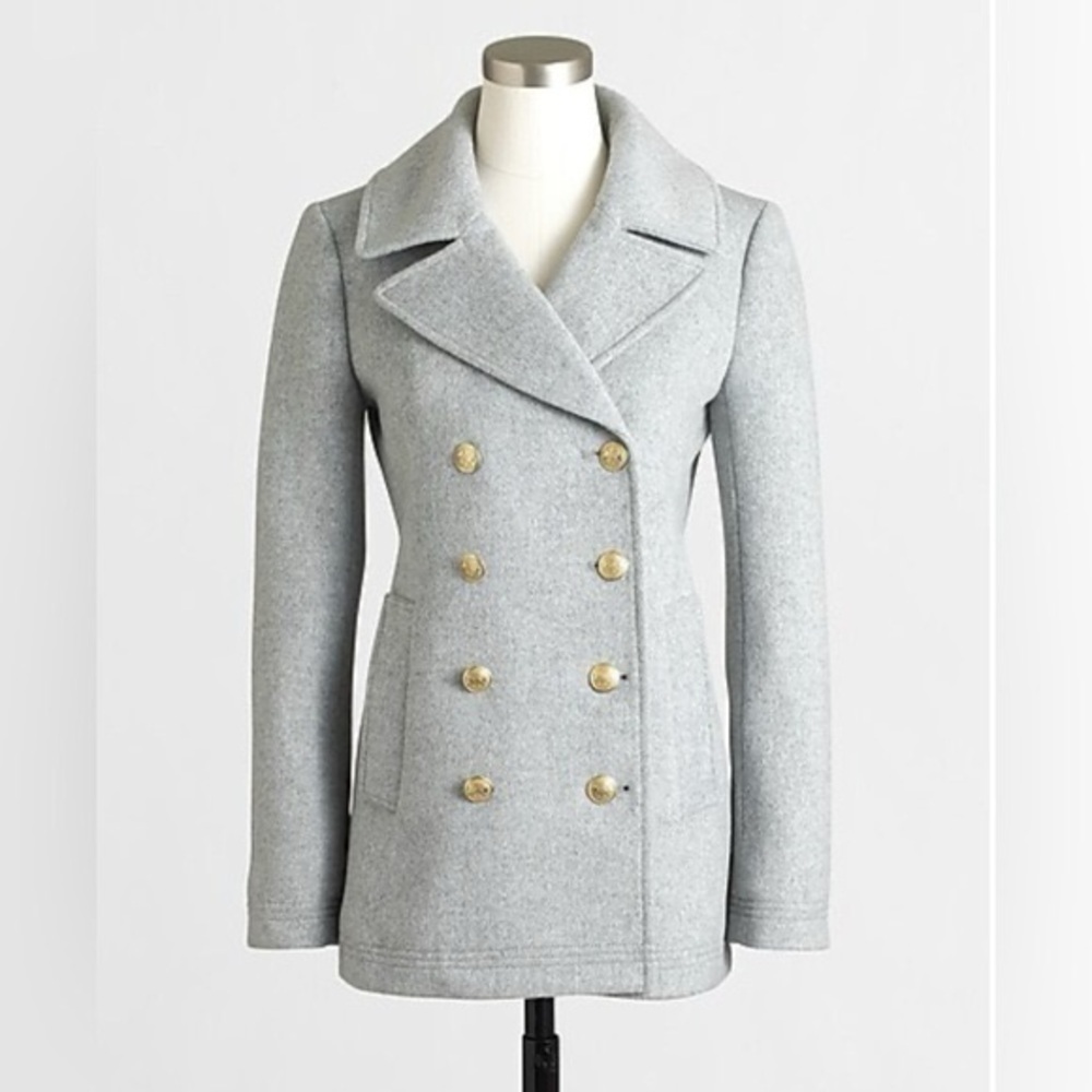J. Crew Light Gray Double-Breasted Wool Pea Coat - Picture 1 of 7